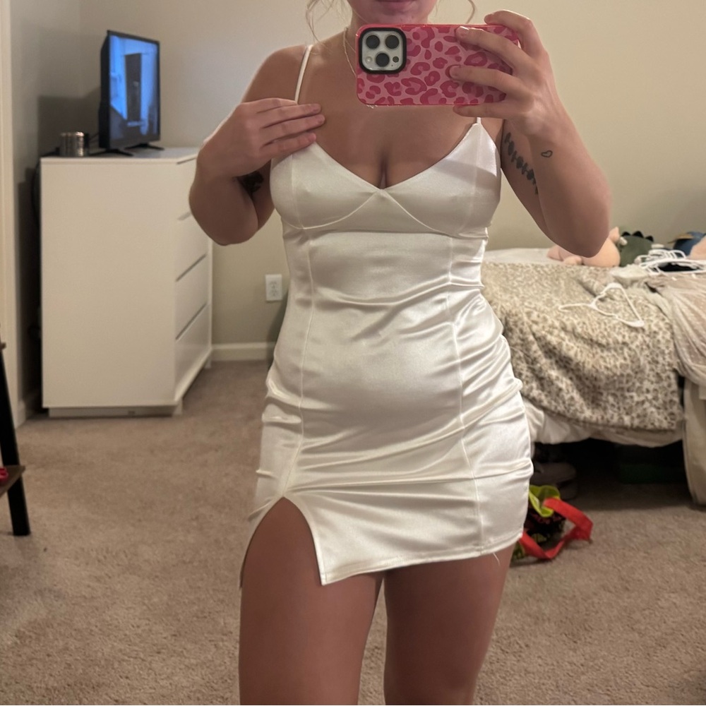 Elegant White Satin Dress